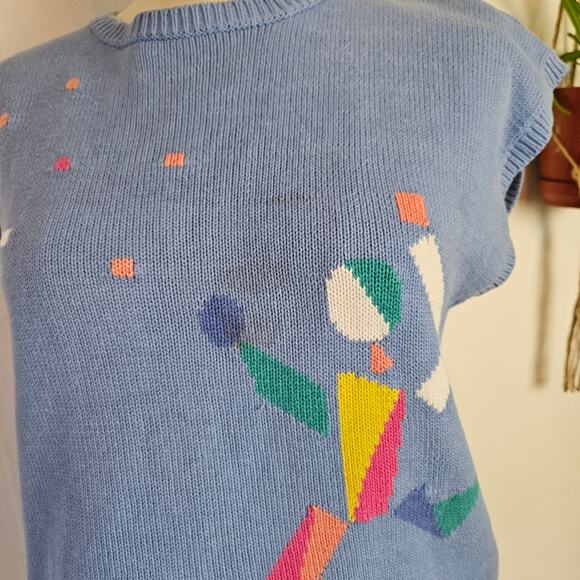 Vintage Merona Abstract Sweater Vest M Periwinkle Blue Pastel Pullover - Picture 2 of 8